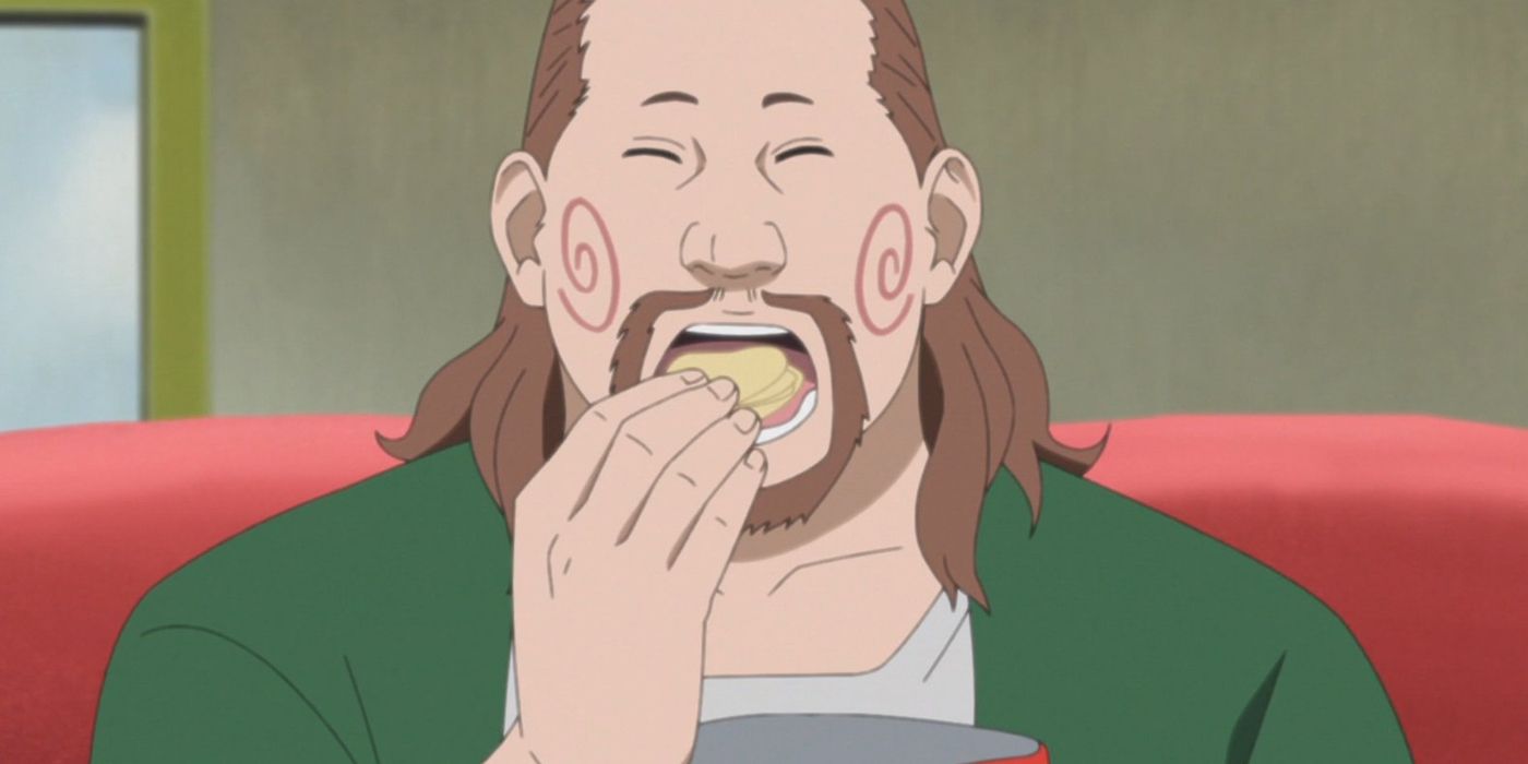 Choji munching on a snack in Naruto