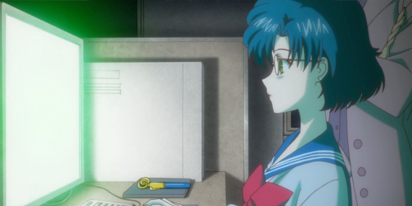 Ami From Sailor Moon Looking At A Computer