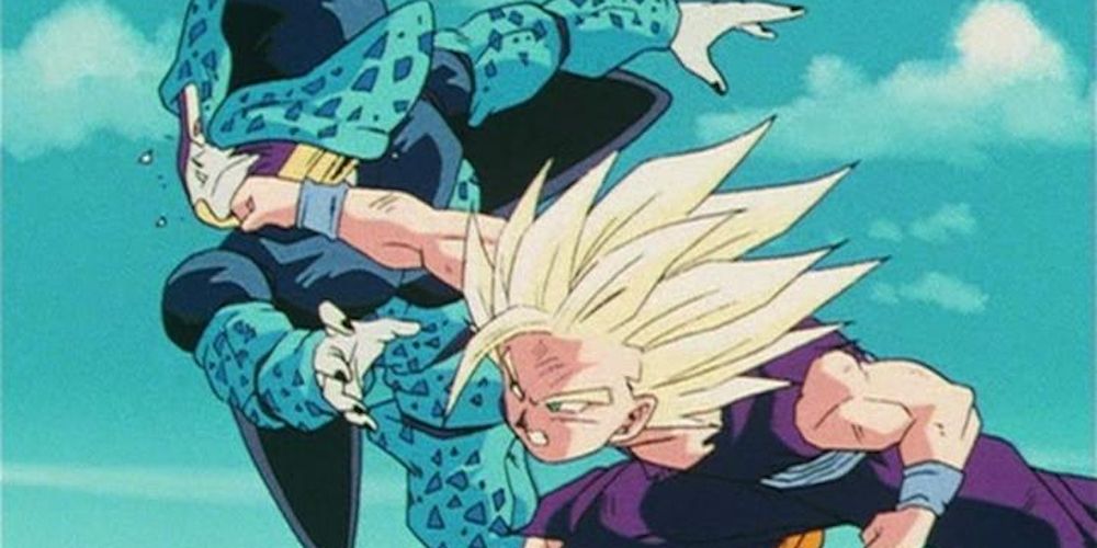 Gohan punches a Cell Junior during the Cell Games in Dragon Ball Z Kai
