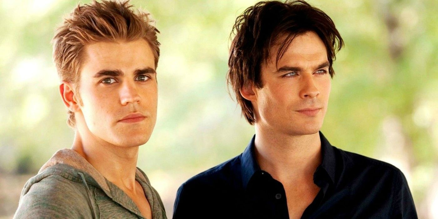 Damon and Stefan stand together in The Vampire Diaries.