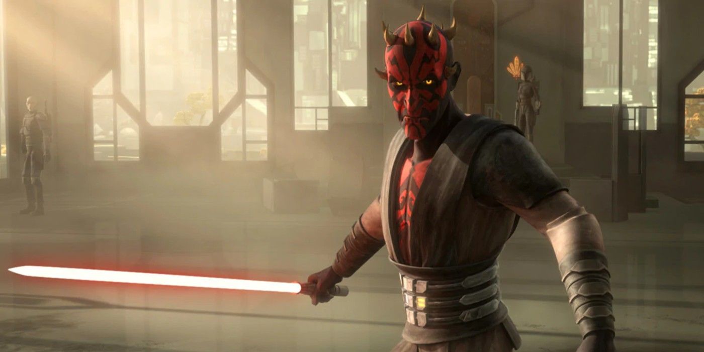 Um furioso Darth Maul empunha seu sabre de luz em Star Wars: The Clone Wars