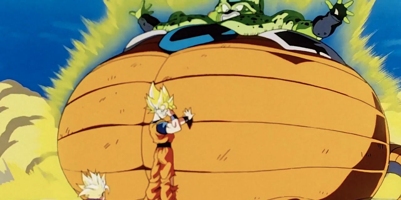 Anime Dragon Ball Goku Teleports Exploding Cell