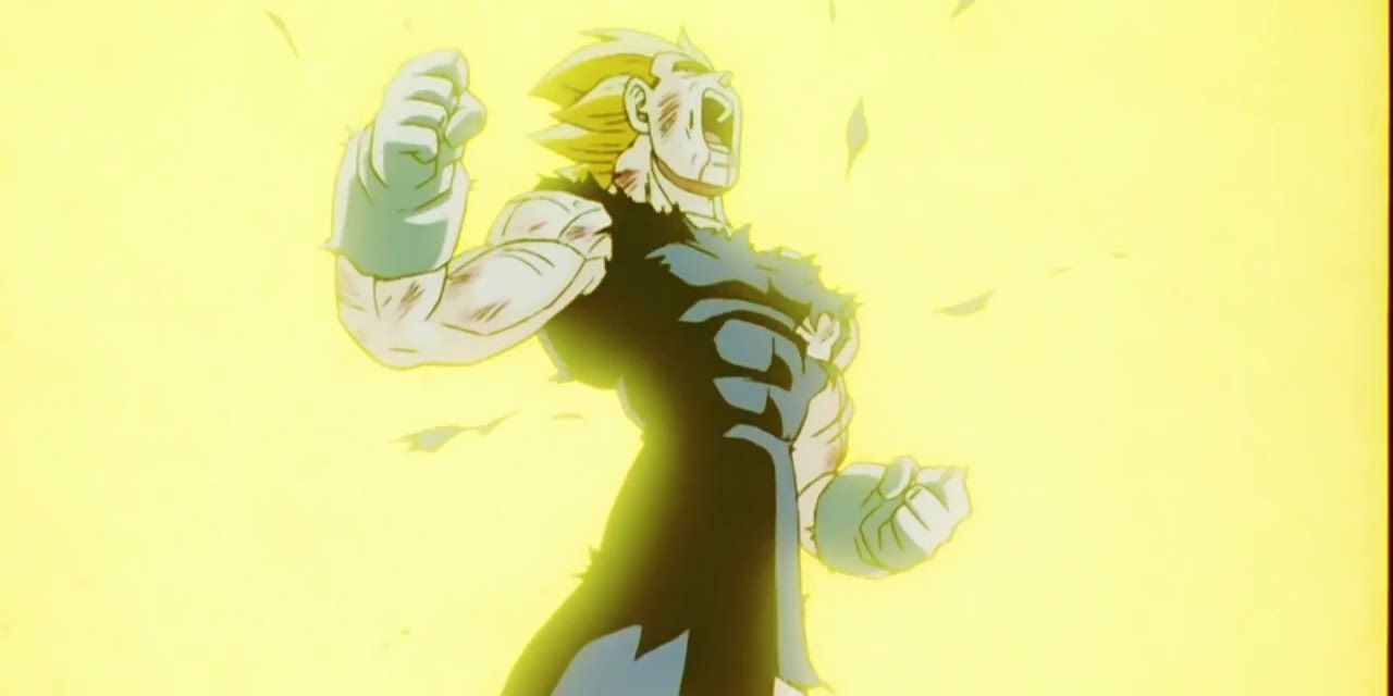 Majin Vegeta self-destructs with his Final Explosion gambit in Dragon Ball Z.