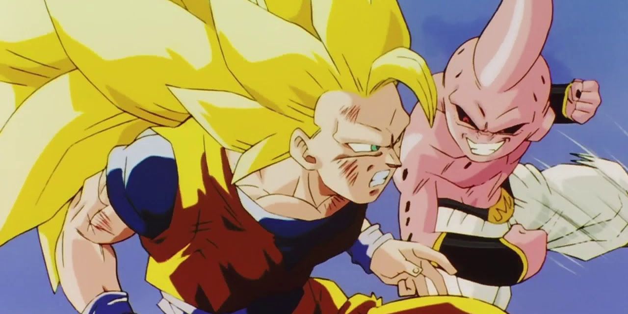 Super Saiyan 3 Goku fights Kid Buu in Dragon Ball Z