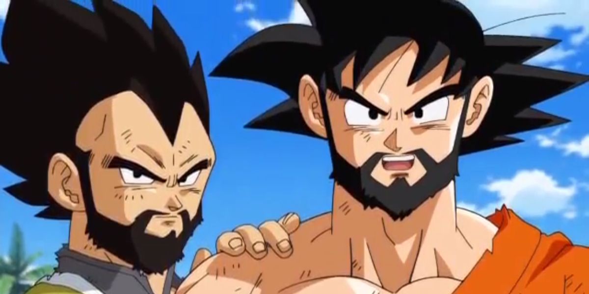 Goku and Vegeta with beards and facial hair in Dragon Ball Super