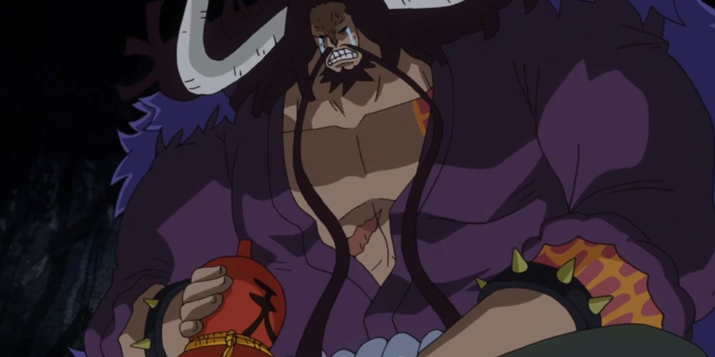 Kaido drinks while crying to himself.