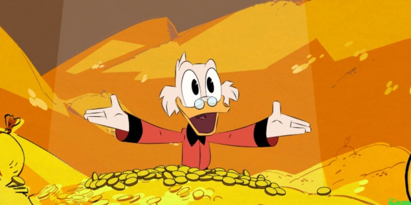 Scrooge McDuck enjoys his massive amounts of money