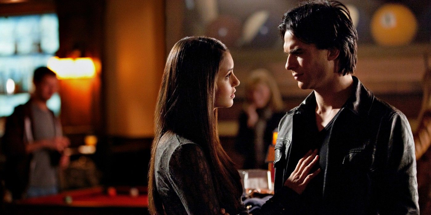 Elena Gilbert and Damon Salvatore in The Vampire Diaries