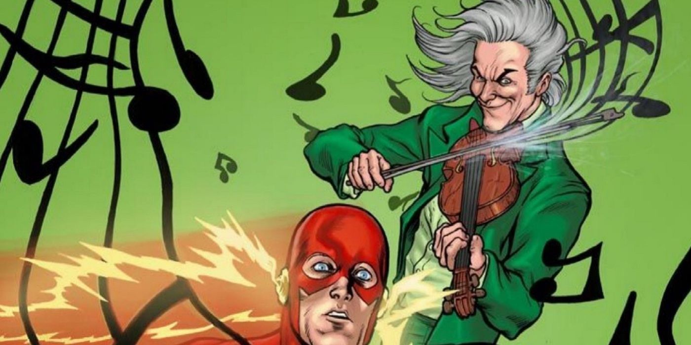 The Fiddler uses his violin to disorient the Flash in DC Comics