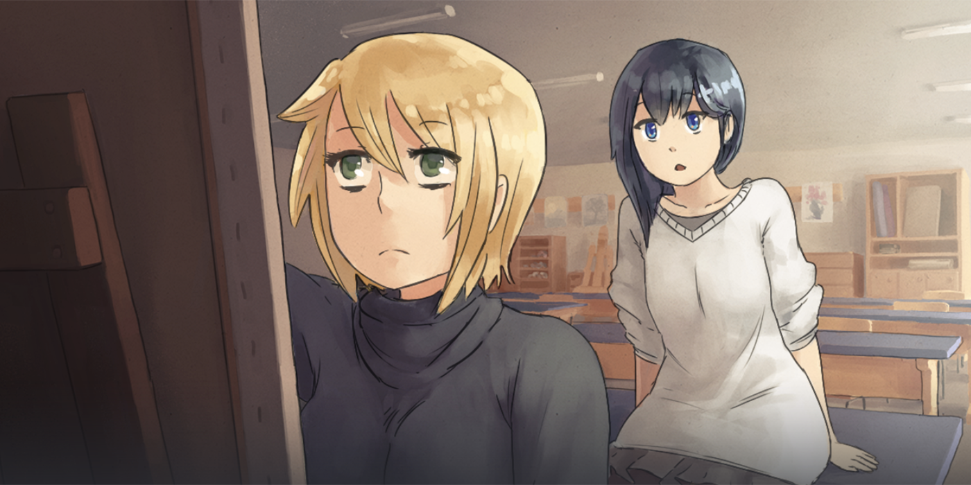 Allison watches Eileen paint in visual novel First Snow