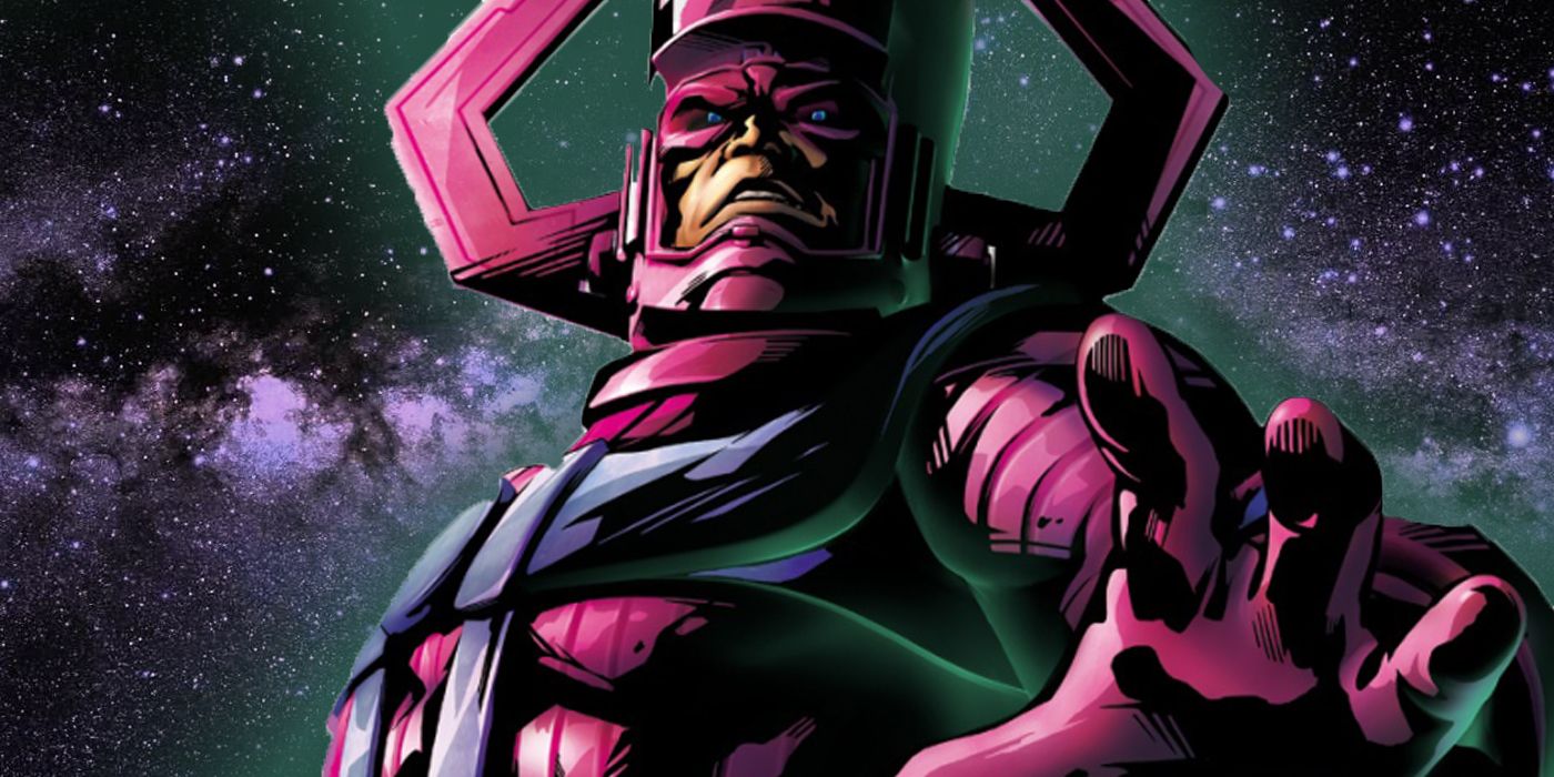 A purple suited Galactus holds out his hand in Marvel Comics