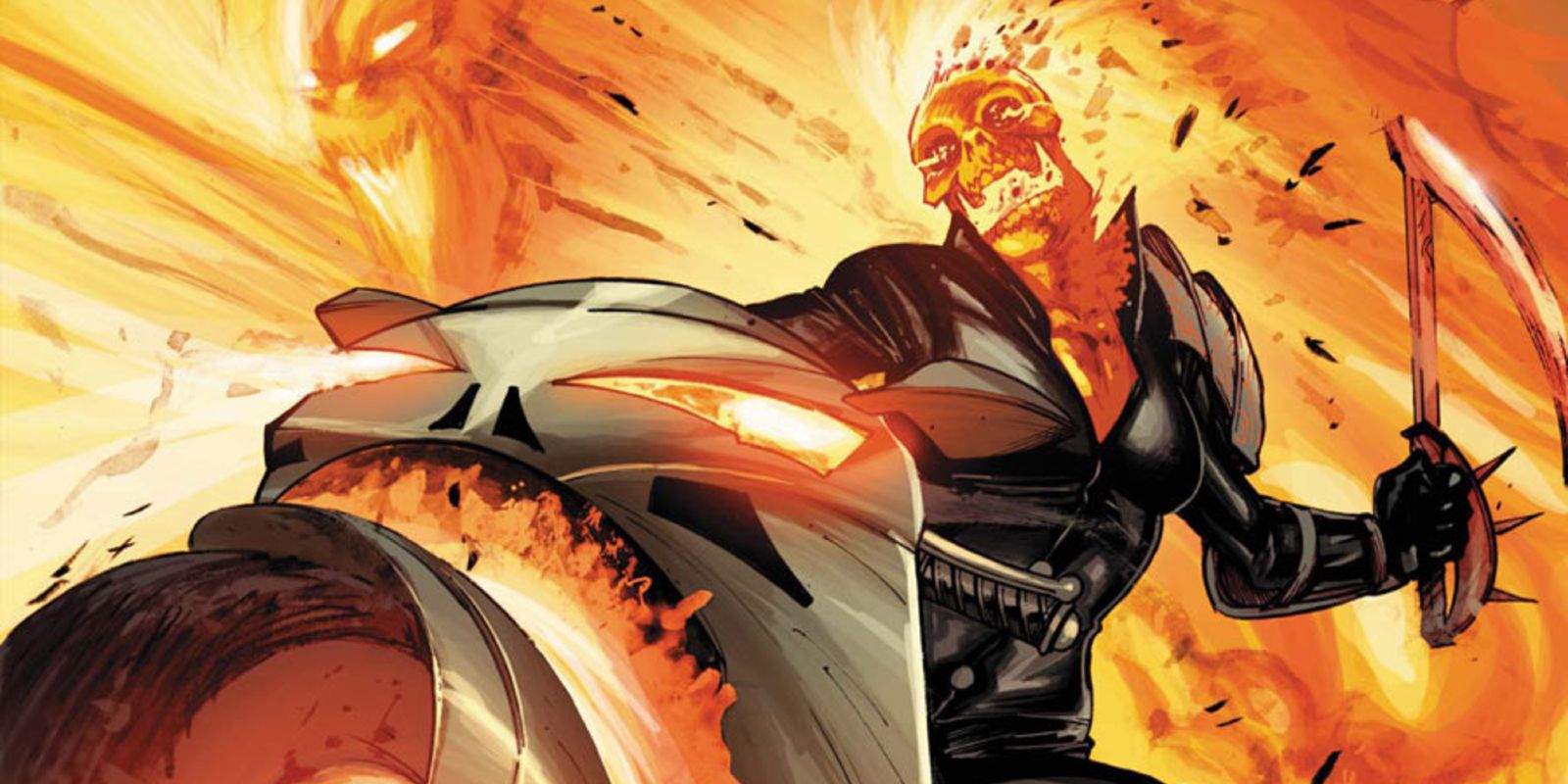 Alejandra Jones riding her flaming cycle as Ghost Rider from Marvel Comics