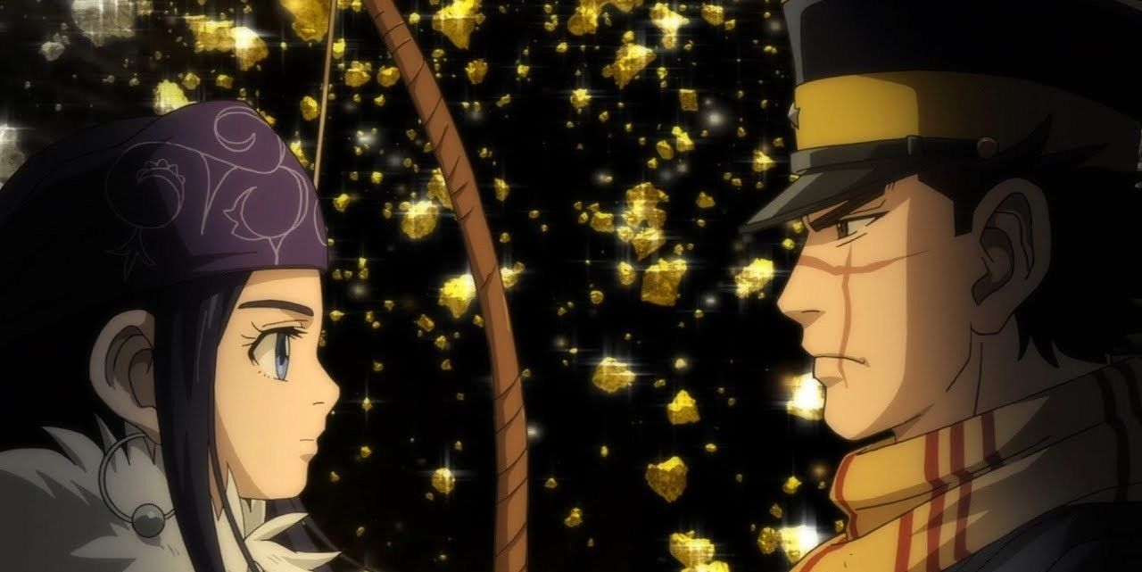 Sugimoto and Asirpa from Golden Kamuy staring at each other