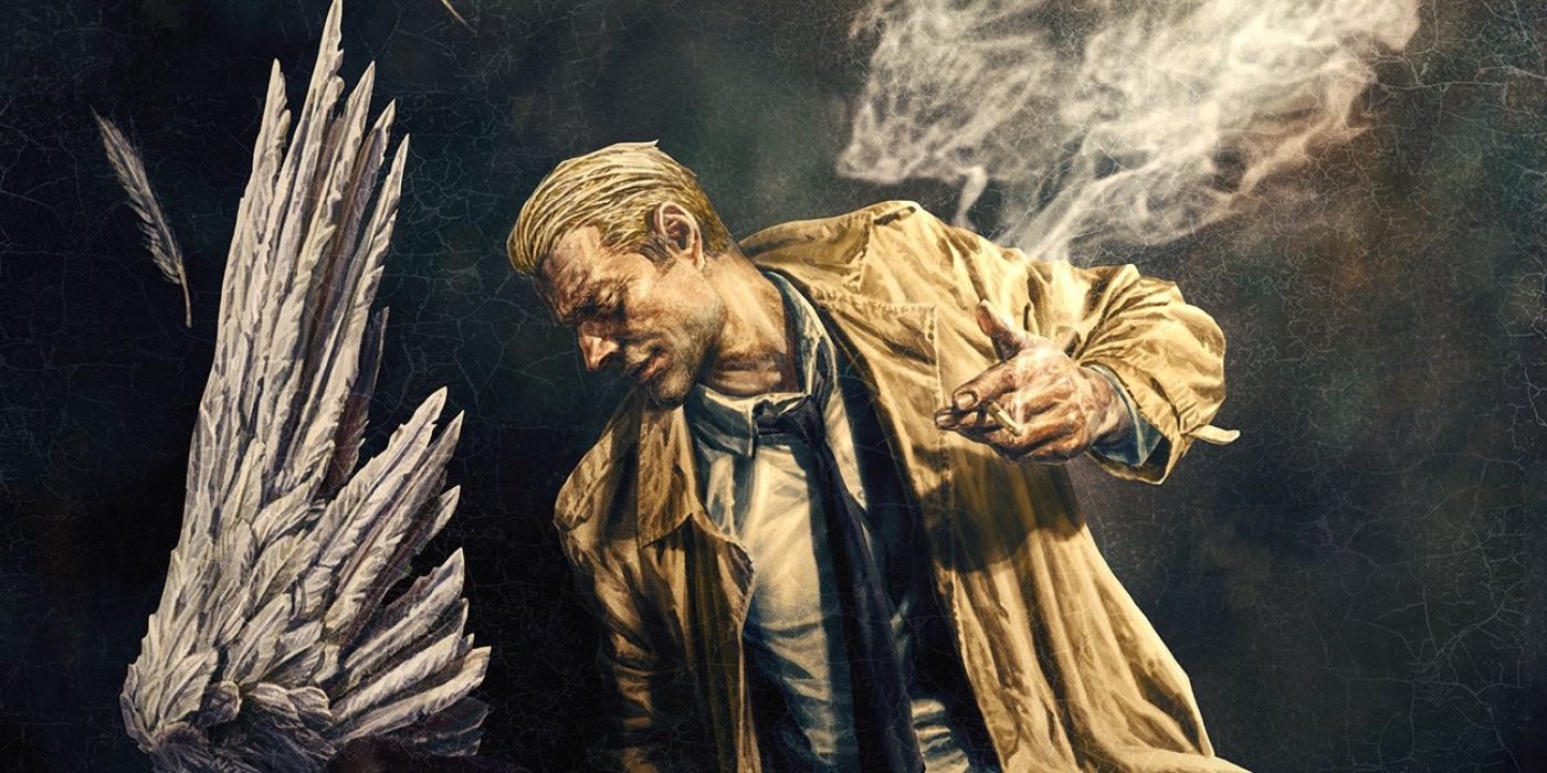 John Constantine smoking and smirking in DC Comics