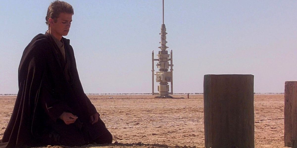 During Star Wars: Attack of the Clones, Anakin kneels by his mother's gravestone