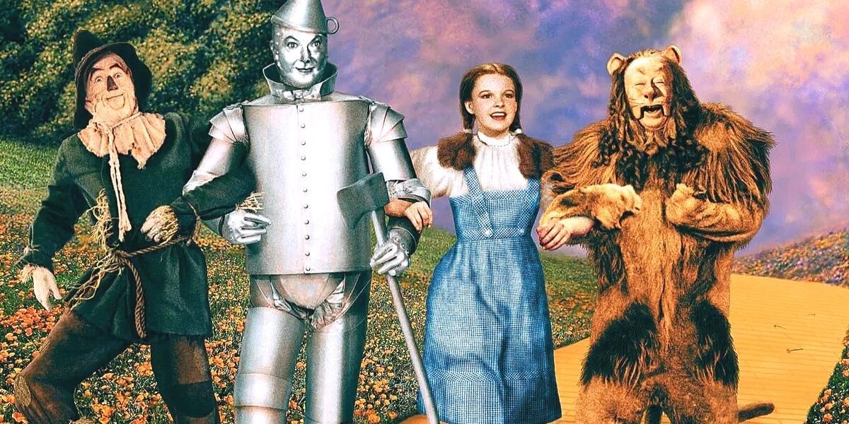 The Scarecrow, Tin Man, Dorothy, and the Lion in the Wizard of Oz