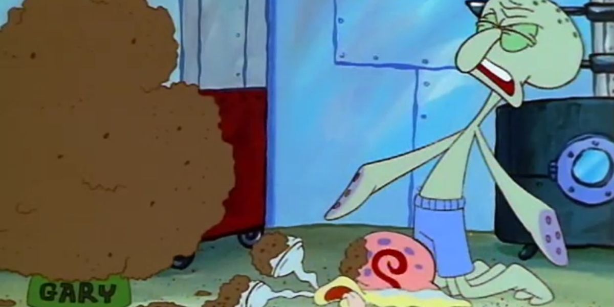 Squidward crying over a dying Gary in SpongeBob SquarePants