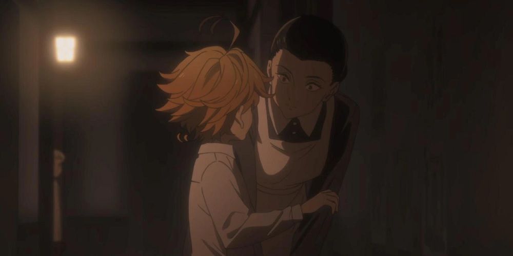 Isabella listens to Emma in The Promised Neverland