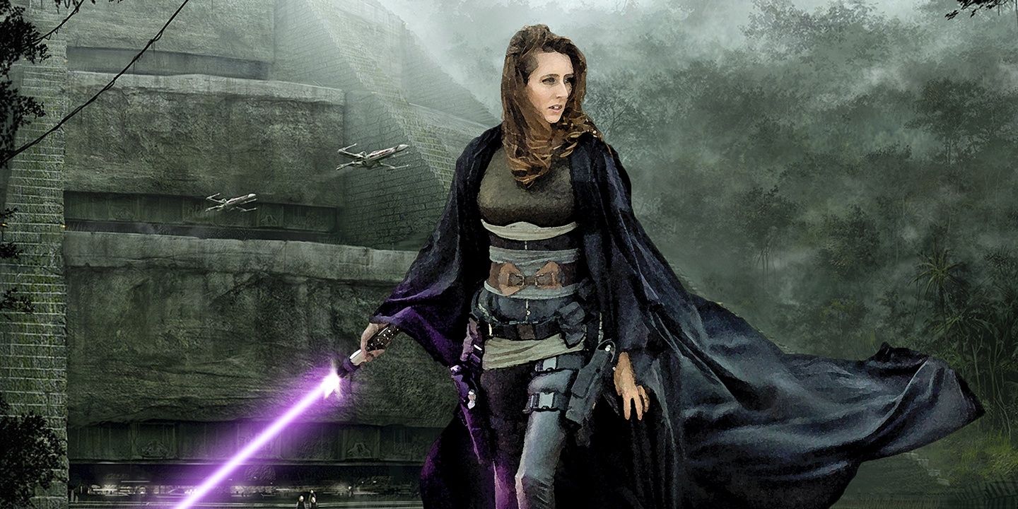 Jaina Solo with her lightsaber on Yavin 4 from Star Wars