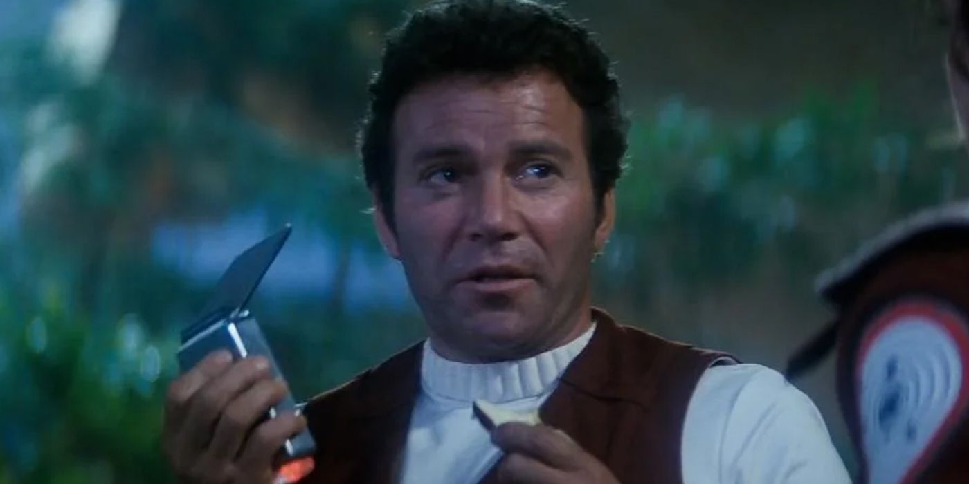 Kirk with a tricorder in Star Trek II Wrath of Khan