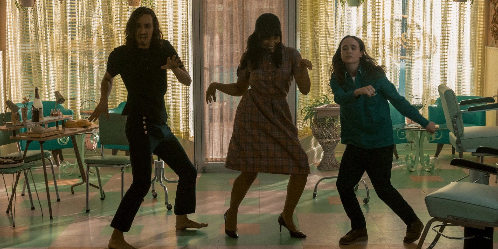 Klaus, Allison, and Vanya dancing in the Umbrella Academy Season 2