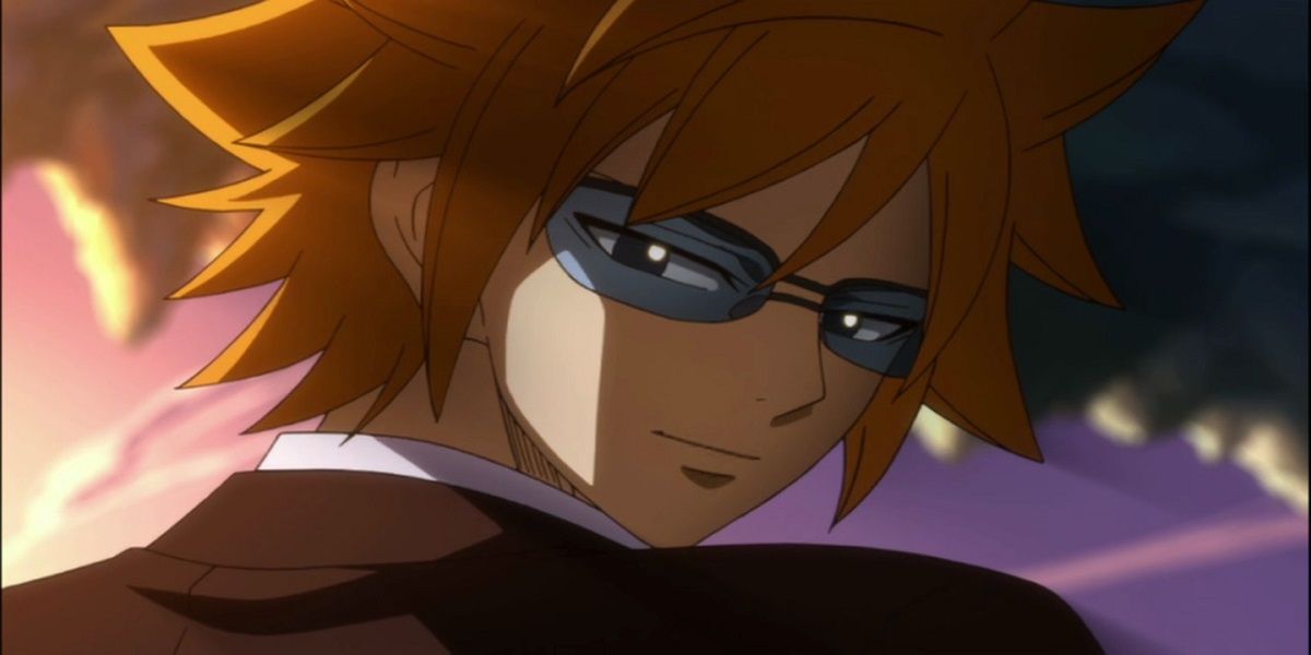 anime Man with black clothes and purple sunglasses