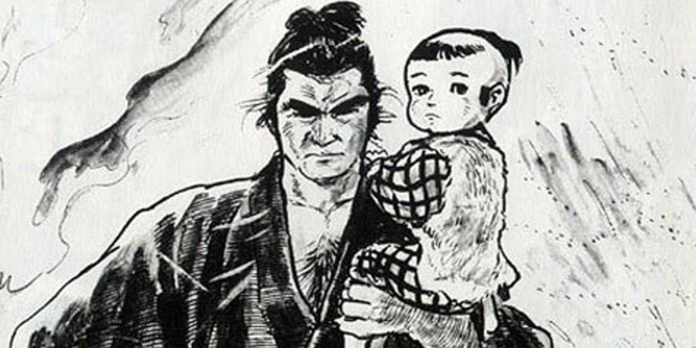 Ogami Ittō holding his son Daigorō from Lone Wolf And Cub