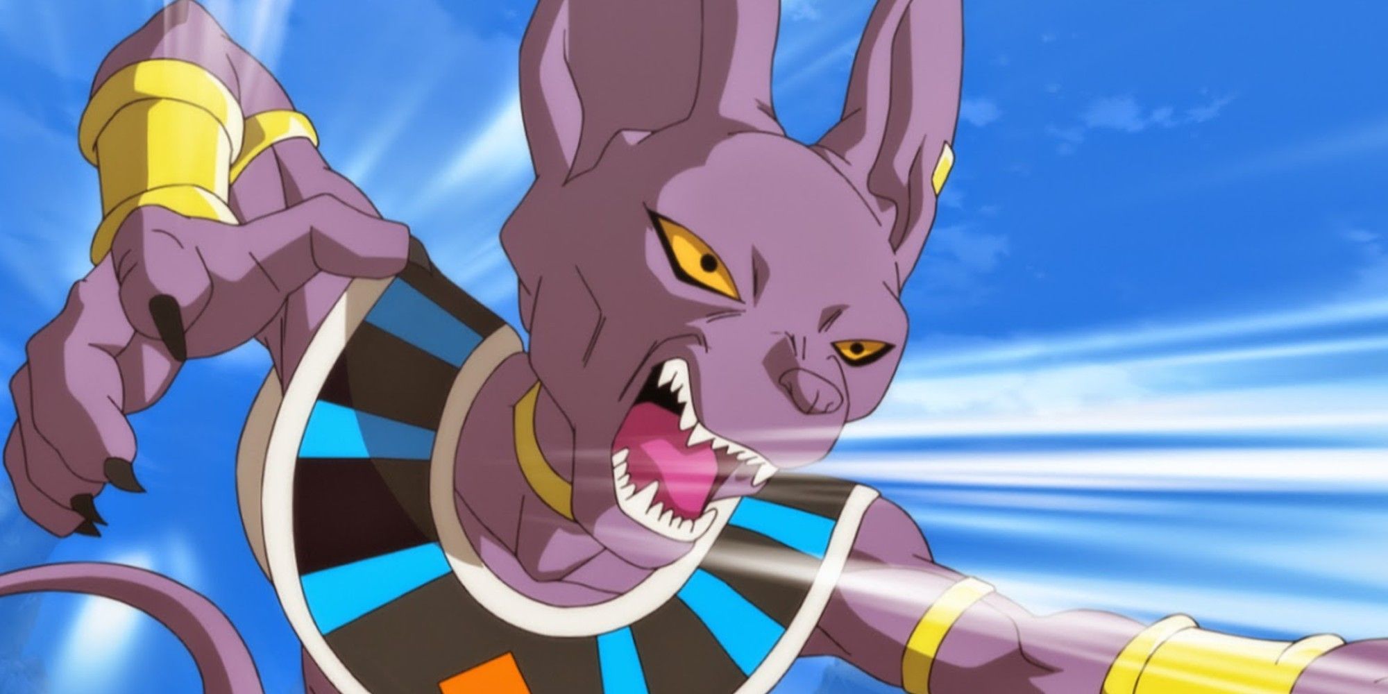 Lord Beerus charging Goku in Dragon Ball Super.