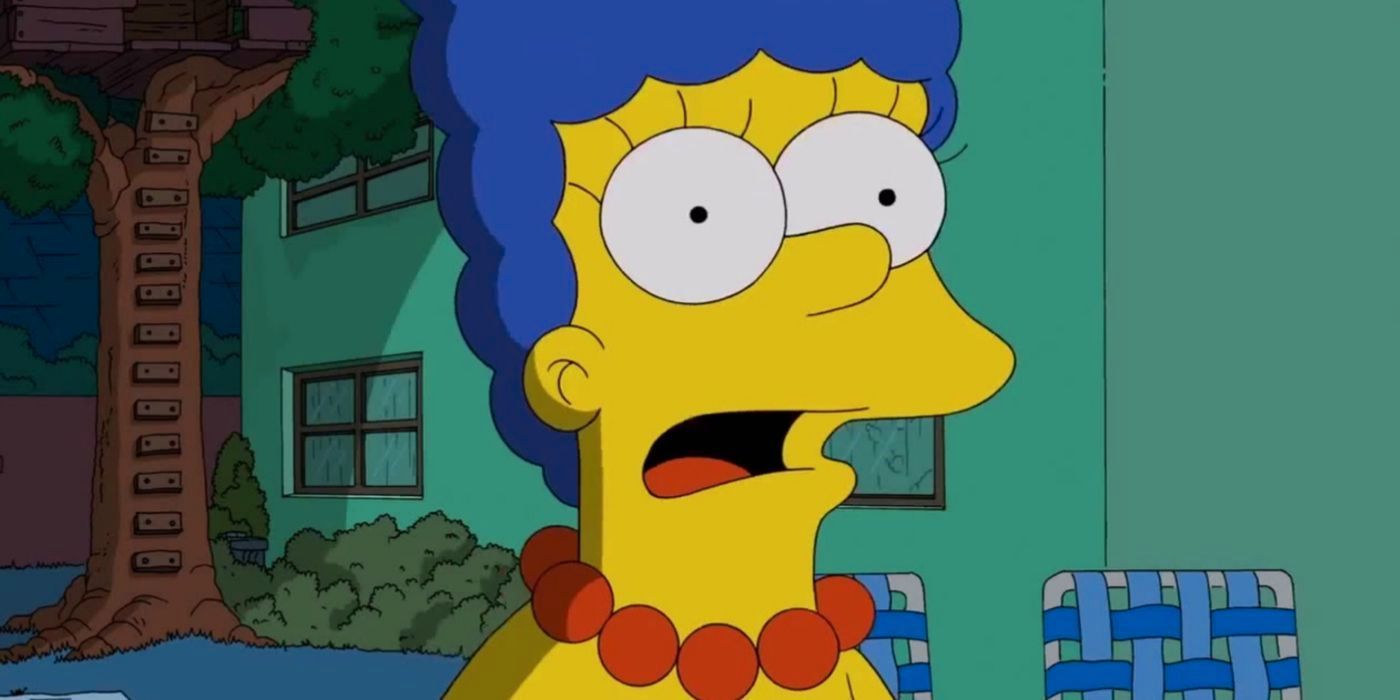 Marge looking shocked in Springfield in the Simpsons