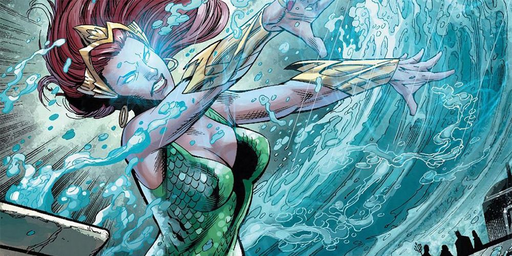 Mera summons and controls a wave of water in DC Comics