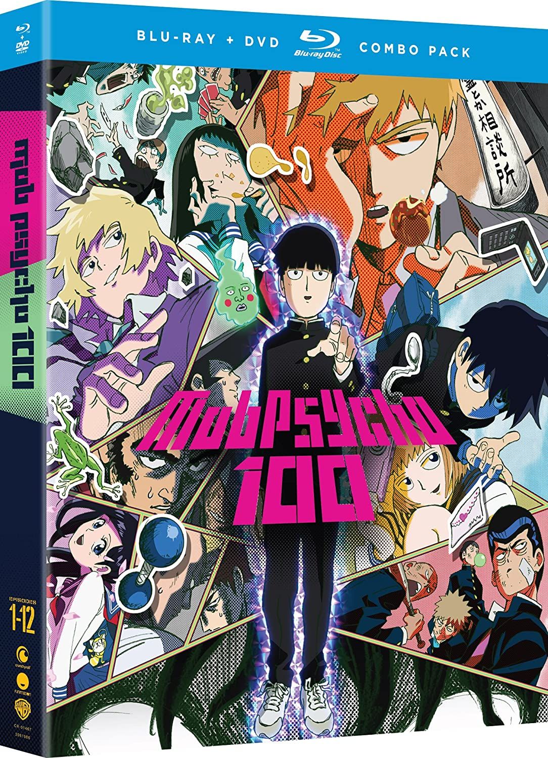 Shigeo Kageyama with the other main characters on the Mob Psycho 100 bluray case