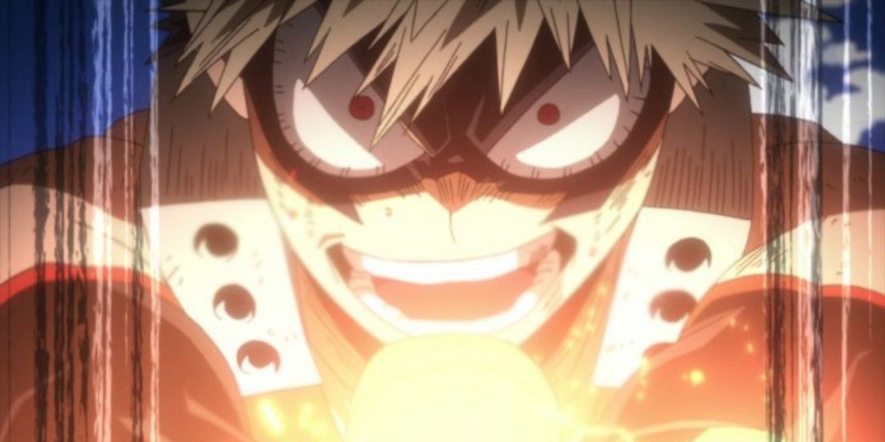 Katsuki Bakugo fires off explosive energy in My Hero Academia anime
