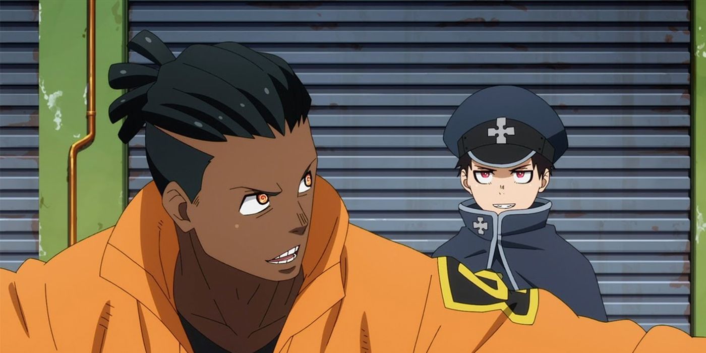 Ogun nervously talks with Shinra in Fire Force