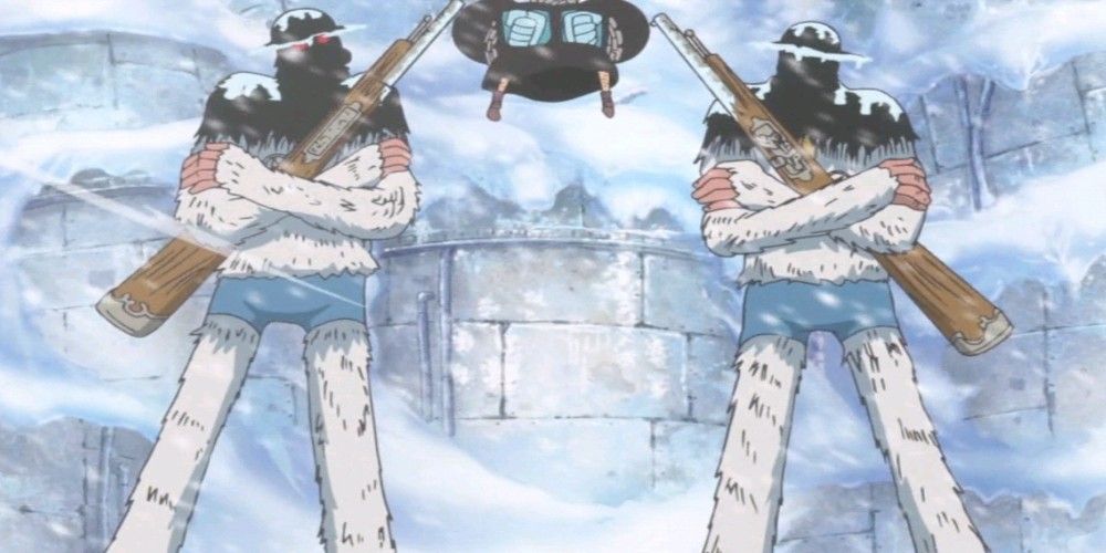 Irmãos Yeti Cool em Punk Hazard em pé com os braços cruzados em One Piece.