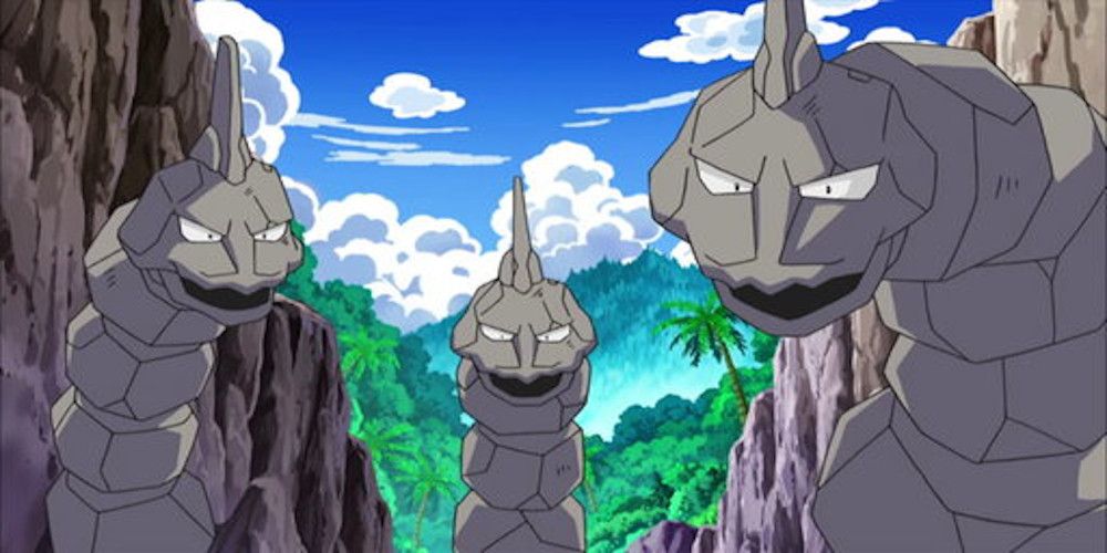 Three Onix staring in the Pokemon anime