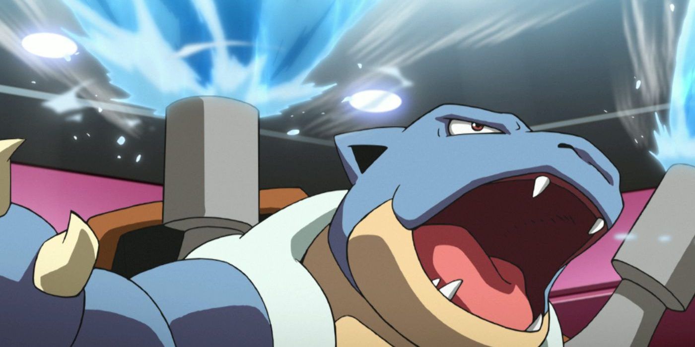 Blastoise shooting water from his shell cannons