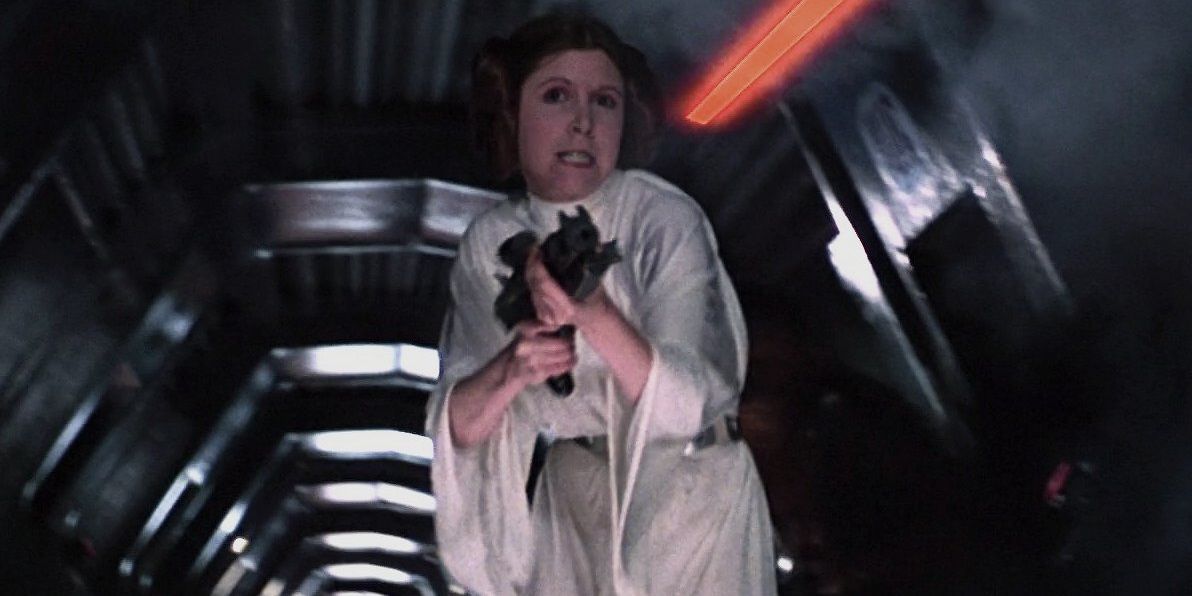 Princess Leia pointing a gun
