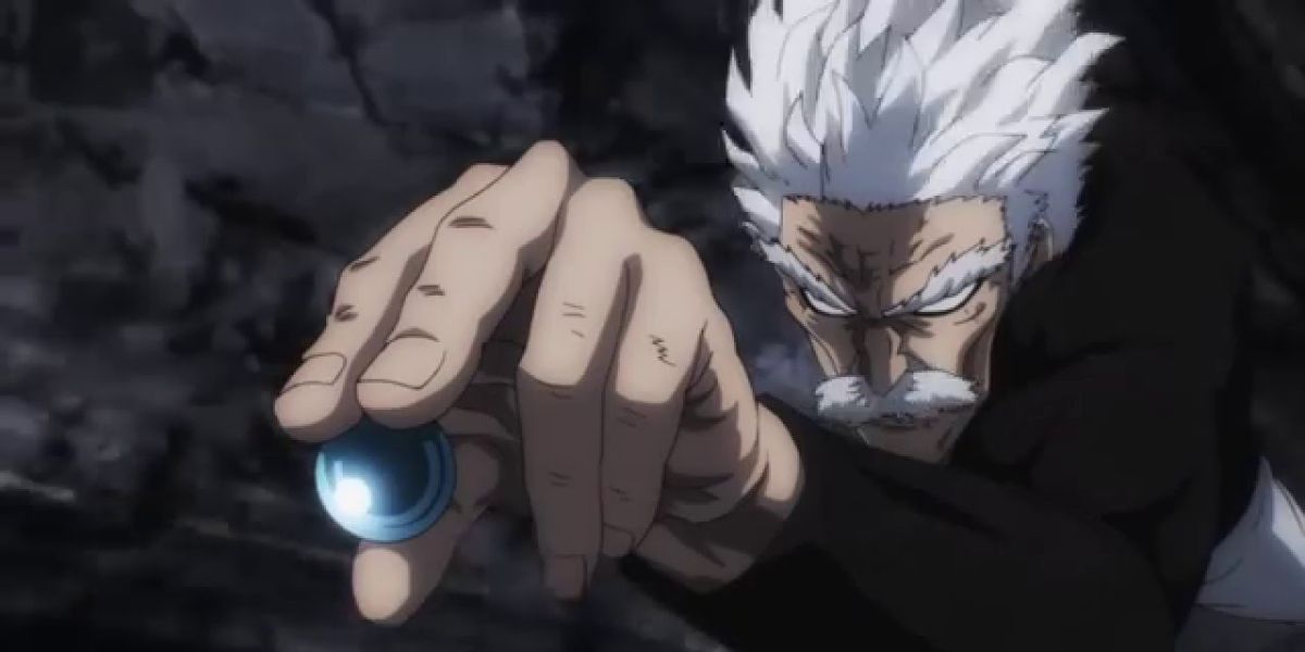 Anime Silver Fang holding a blue ball One-Punch Man