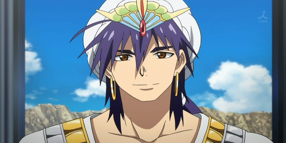 A closeup of Sinbad grinning in Magi: The Labyrinth of Magic