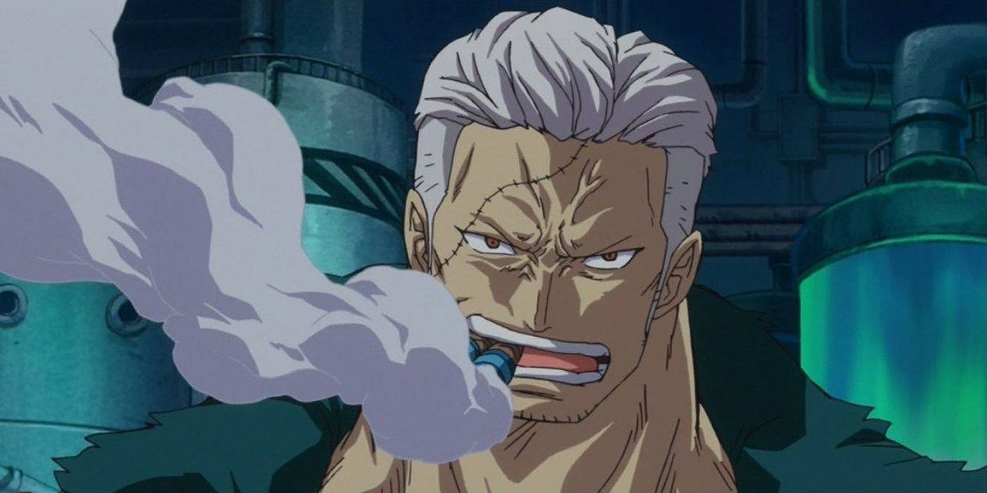 Vice Admiral Smoker smoking in One Piece.
