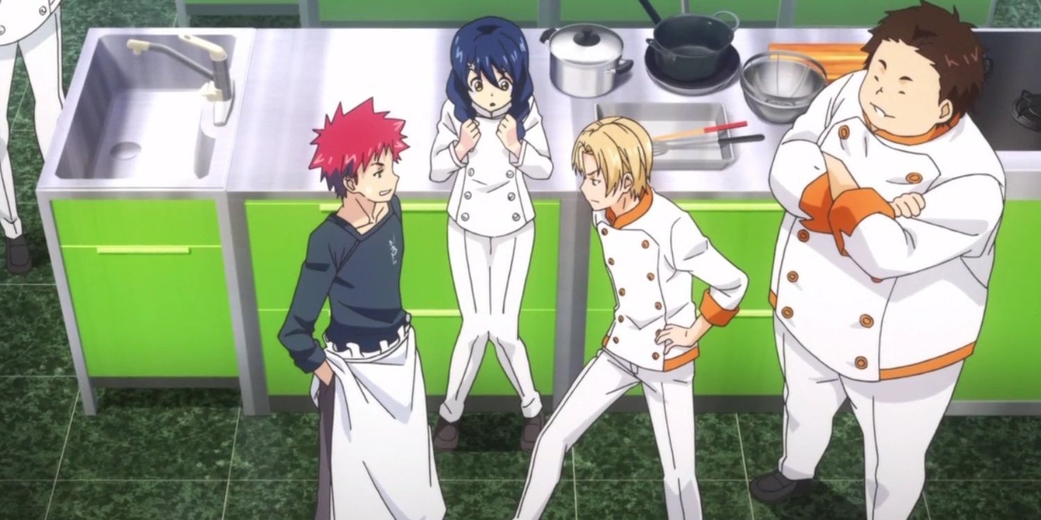 Food Wars!: (from L-R) Soma, Megumi, Takumi and Isami