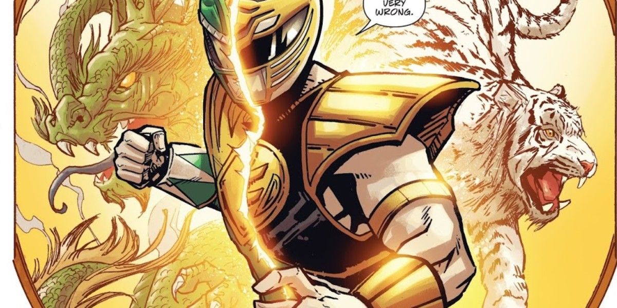 Tommy alternando entre os poderes do Dragão Verde e do Tigre Branco em Power Ranger Soul of the Dragon.