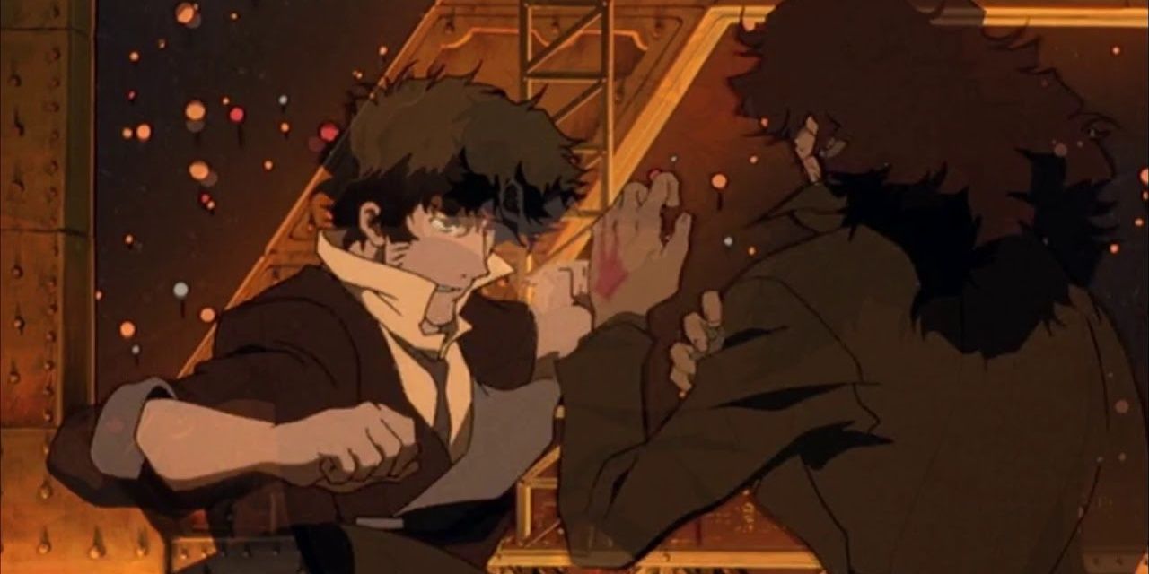 Spike and Vincent in a fistfight in Cowboy Bebop: The Movie