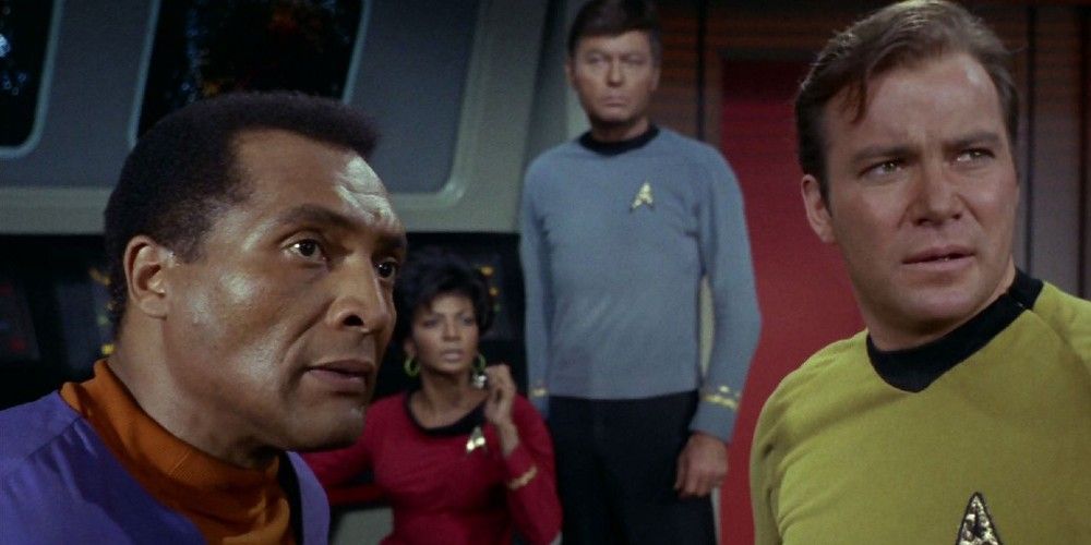 Captain Kirk and crew on the Enterprise from Star Trek.