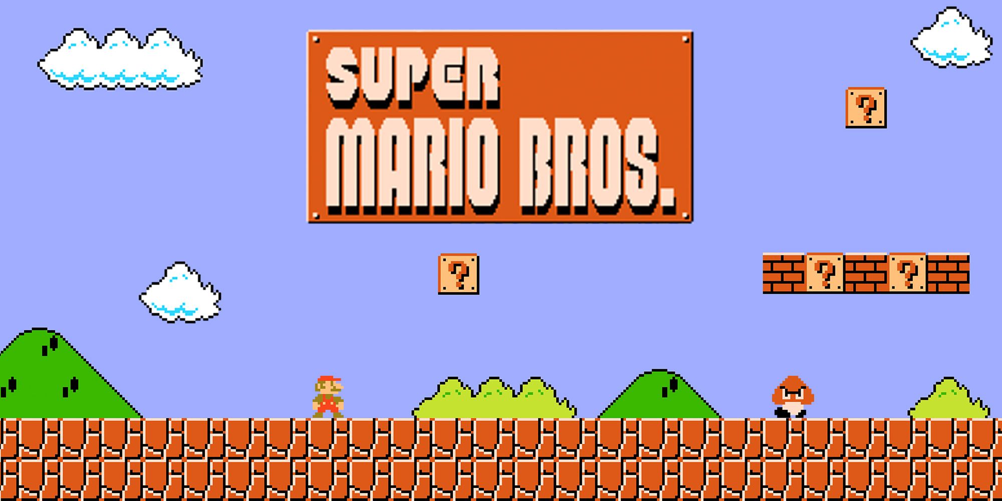 The start screen for Super Mario Bros.