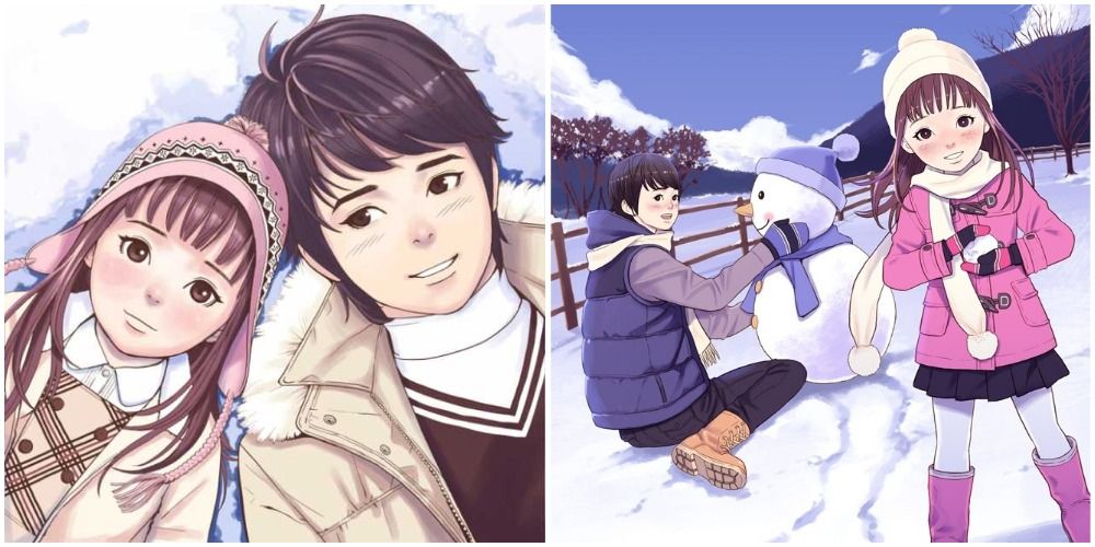 Da-Jeong Han builds a snowman in The Friendly Winter manhwa