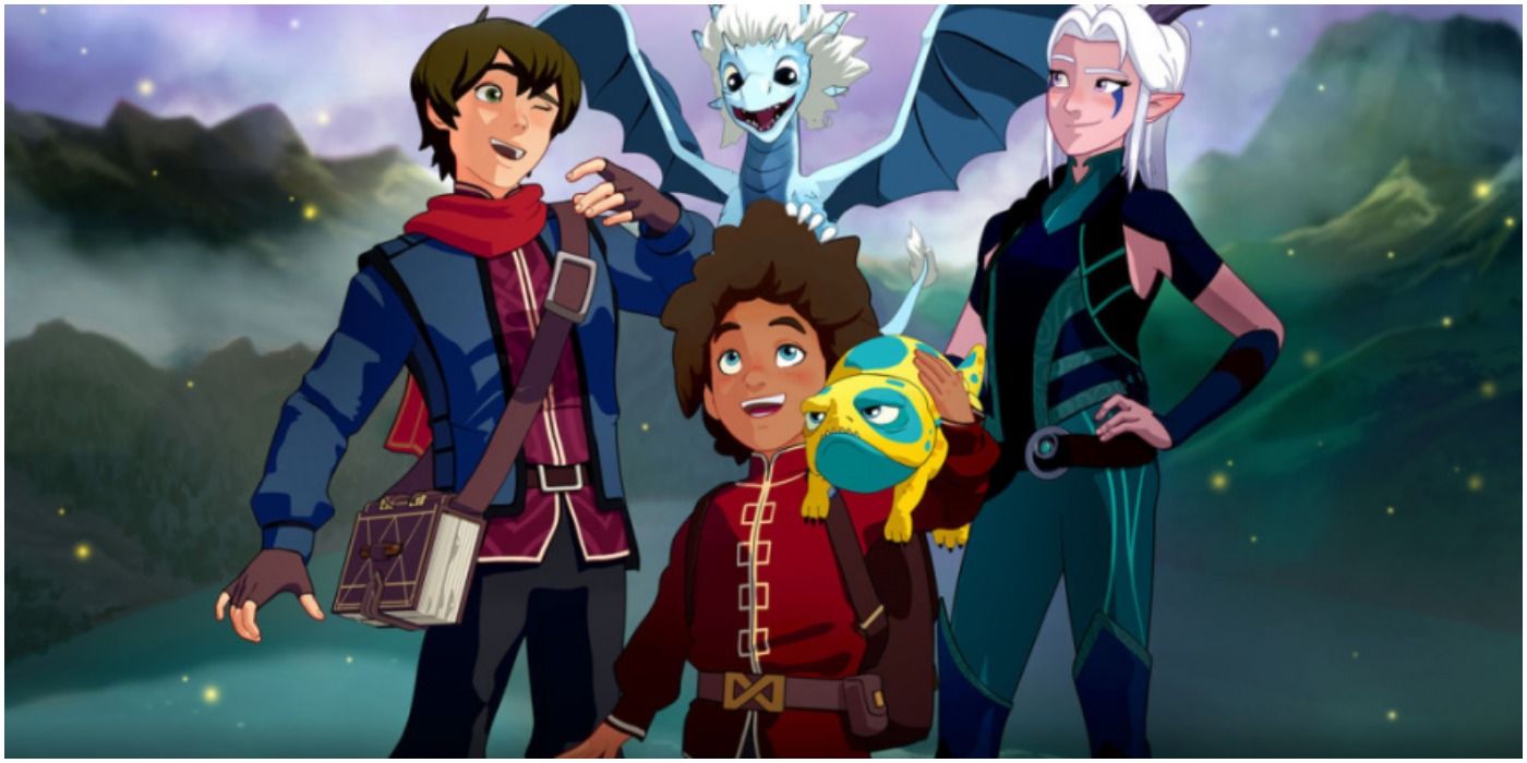Rayla With Callum, Ezran, Bait and Zym in Netflix's Dragon Prince