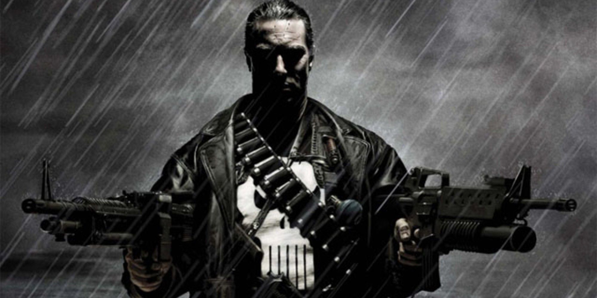 The Punisher holding weapons while it rains in Marvel Comics