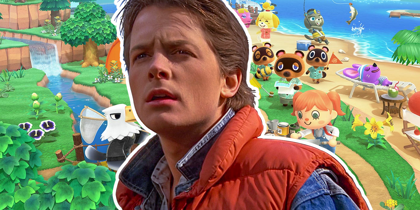 Marty McFly over the Animal Crossing key art