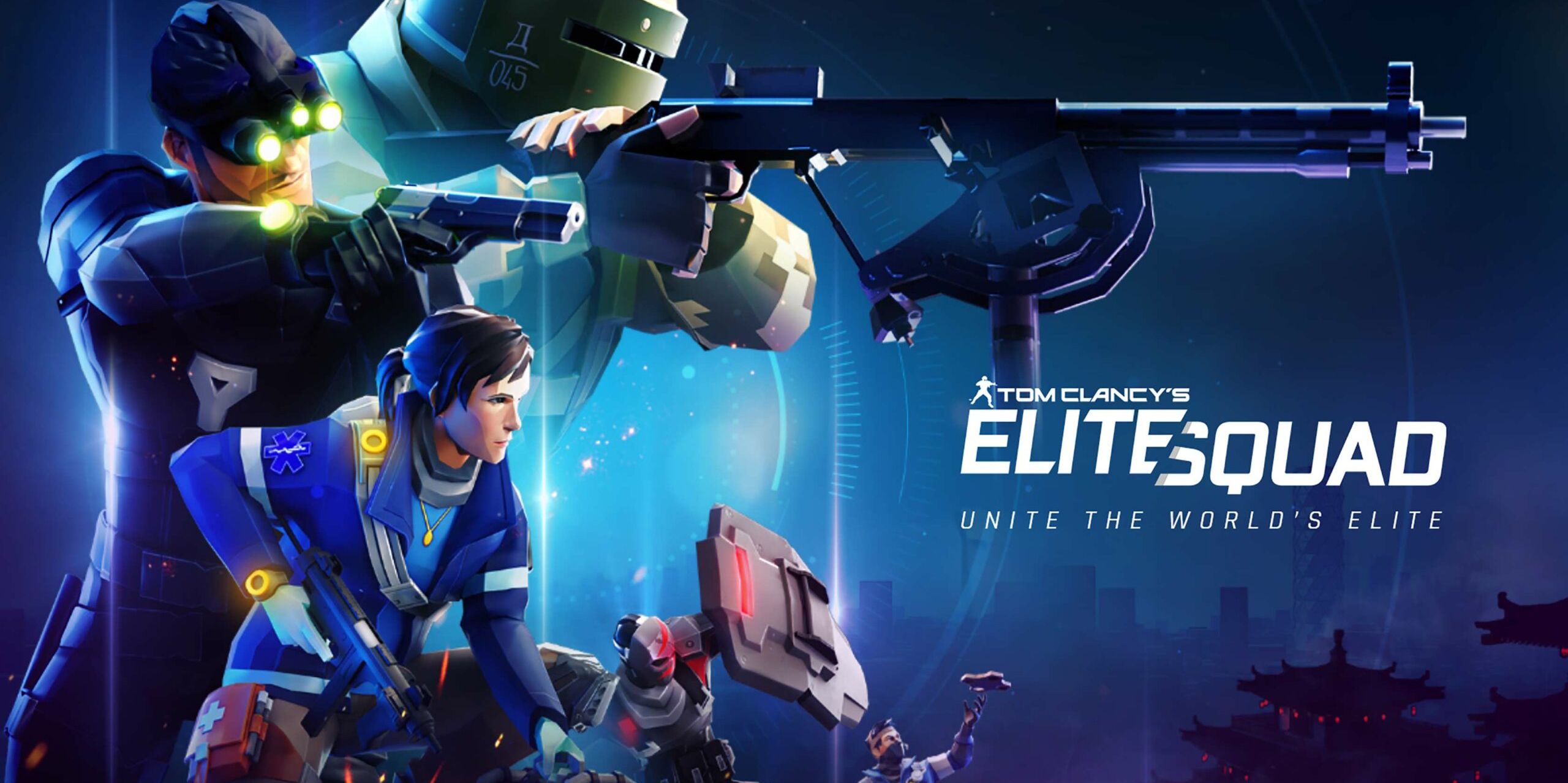 A promotional image for Elite Squad showing characters from across the various Tom Clancy shooters